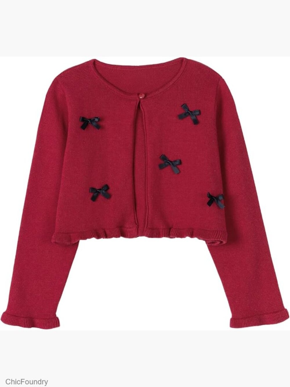 Girls Cotton Knit Cardigan Sweater Long Sleeve Bow Ruffle Bolero 6-12